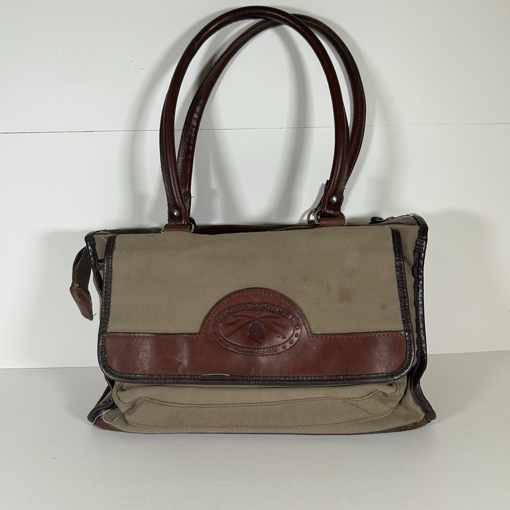 Vintage 1960's Brown Leather & Canvas ORVIS Shoulder Satchel Bag Tote‎ Handbag